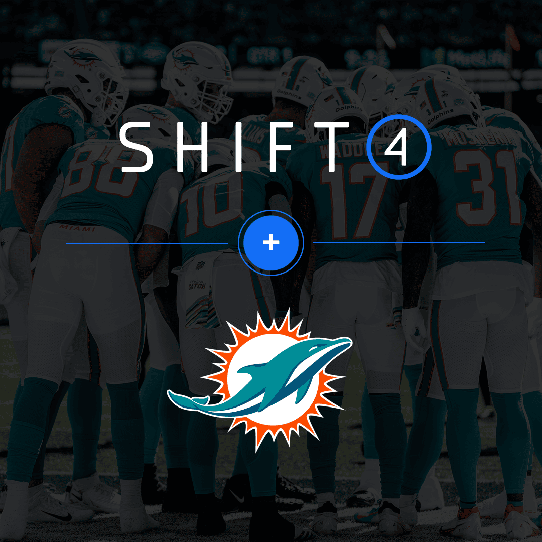 Shift4 & Miami Dolphins logo announcing payment processing partnership for ticket sales